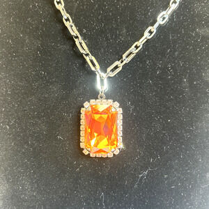 TOVA Soleil Necklace – Gunmetal Chain with Gold & Pink Crystal Pendant - New